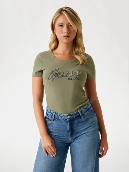 Guess Marškinėliai Regular Fit žalia