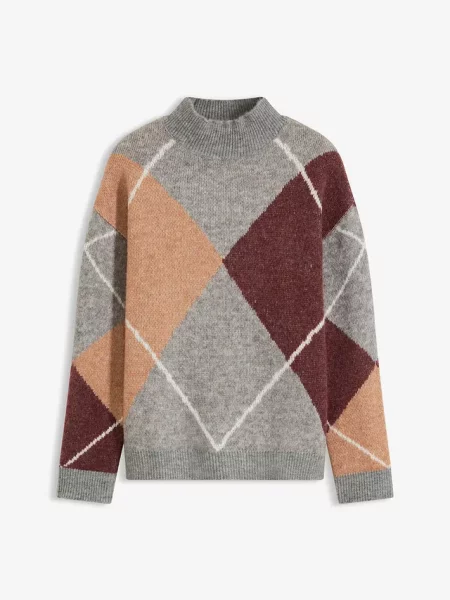 Sweter oversize ze stójką szary