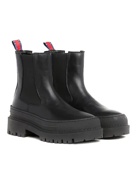 Sztyblety Tommy Jeans skórzane na platformie czarne