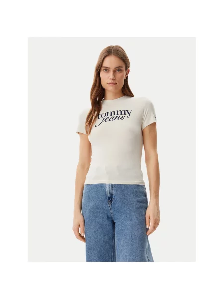 Tommy Jeans Marškinėliai Essential Slim Fit smėlio