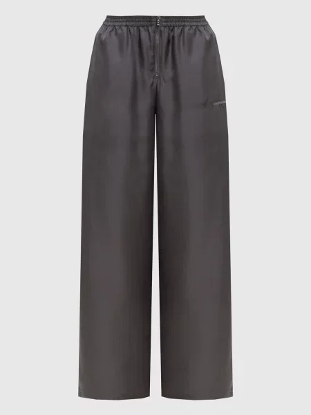 Штани із шовку з вишивкою логотипа Alexander Wang сірі