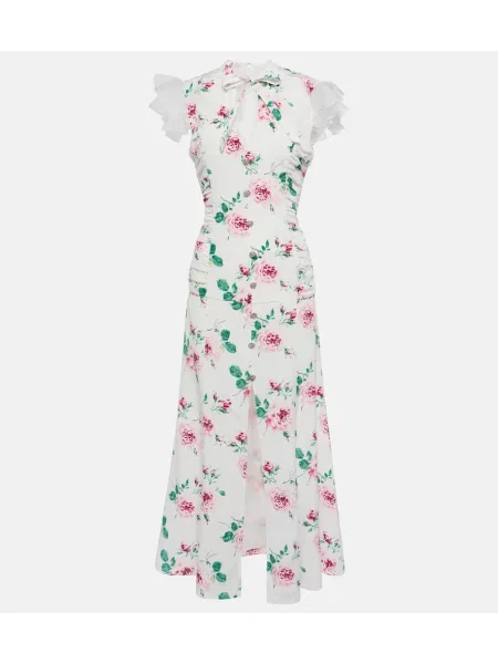 Svilena midi obleka Alessandra Rich s cvetličnim vzorcem bela