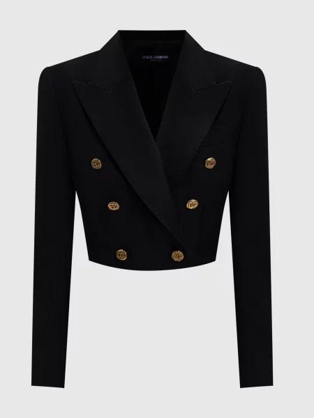Укорочений двобортний жакет з вовни та шовку Dolce&gabbana чорний