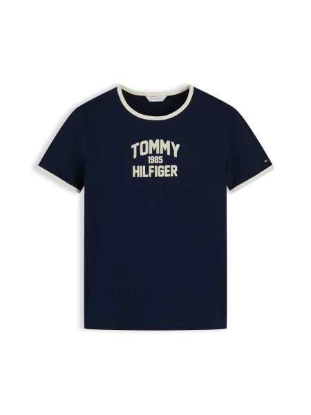 TOMMY HILFIGER Tricou Varsity bleumarin / natural alb