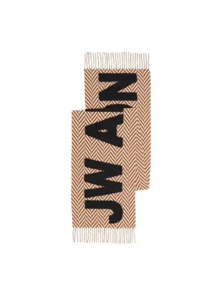 Szal Jw Anderson wełniana w jodełkę z logo brązowa