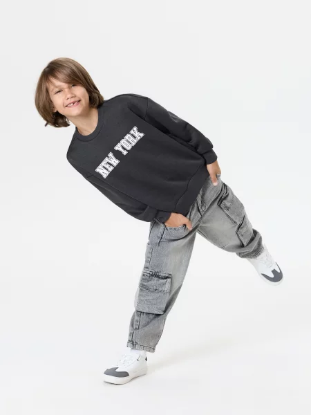 Sinsay Crewneck mikina s nápisem New York šedá