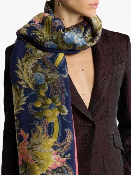 Fular Etro cu imagine cu model paisley albastru