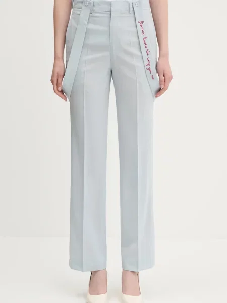 Fiorucci pantaloni de lână Embroidered Suspender drept high waist