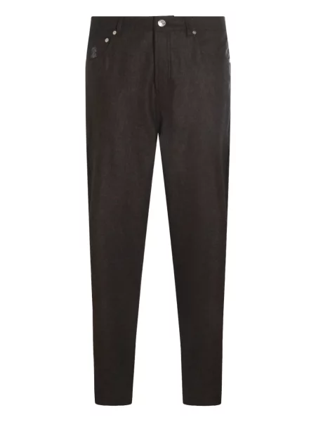 Kalhoty Brunello Cucinelli s výšivkou hnědé