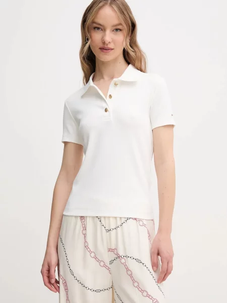 Тениска с яка Tommy Hilfiger бяло