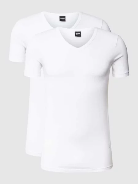 T-shirt z dekoltem w serek w zestawie 2 szt. model ‘Modern’ Boss biała
