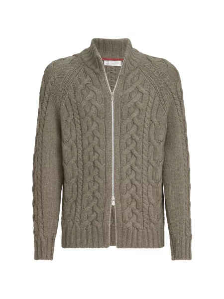 Cardigan Brunello Cucinelli din cașmir cu pene verde