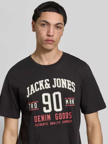 T-shirt z nadrukiem z logo w zestawie 3 szt. model ‘ETHAN’ Jack & Jones czarna