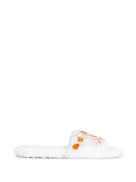 Papuci de casă Dolce & Gabbana fără toc cu blană alb