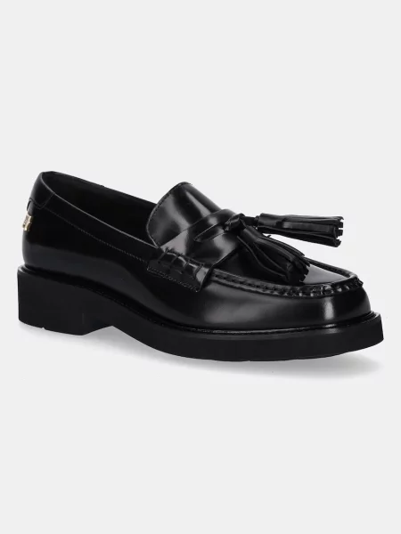 Кожени мокасини Tommy Hilfiger TASSEL SQUARISH TOE LTHR LOAFER с платформа черно
