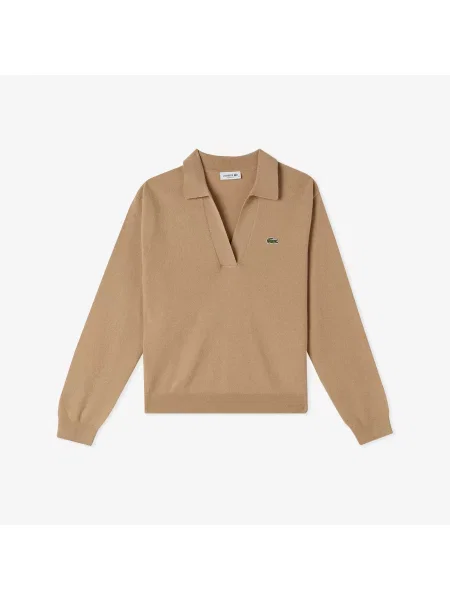 Lacoste Sweter Z Kołnierzykiem Polo O Klasycznym Kroju beżowy