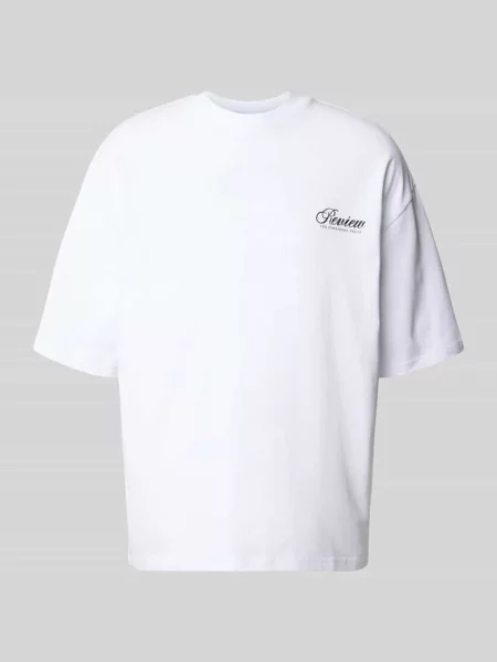 T-shirt z nadrukiem z logo i nadrukiem z napisem Review biała