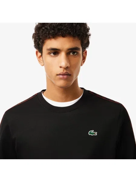 Lacoste Bluza Z Okrągłym Dekoltem Z Nadrukiem Classic Fit czarna