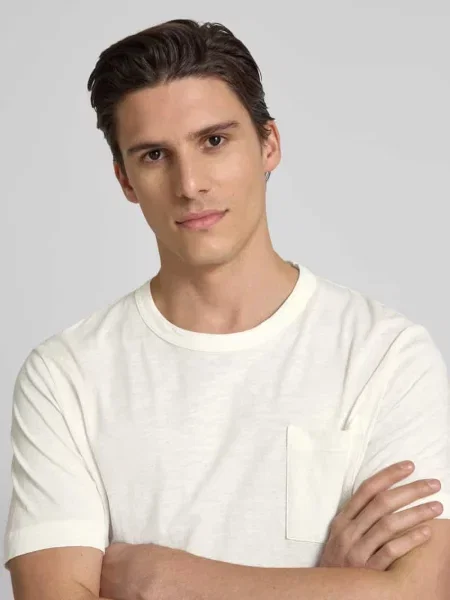 Marc O'Polo t-shirt beżowy gładki biała