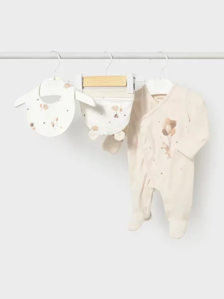 Mayoral Newborn kombinezon za bebe od pamuka s elastanom bež