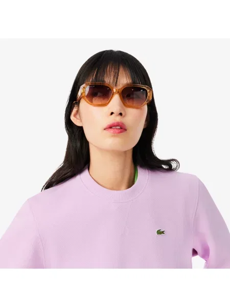 Lacoste Bluza O Luźnym Kroju Z Piki Z Okrągłym Dekoltem różowa
