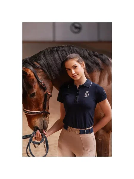 Koszulka polo jeździecka Marta granatowa niebieska