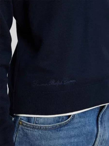 Sweter o kroju relaxed fit z mieszanki bawełny z kołnierzykiem polo Lauren Ralph Lauren niebieska