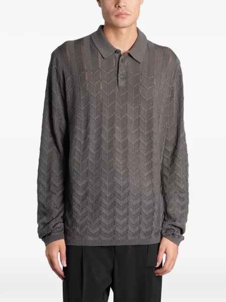 Lung tricou polo Emporio Armani tricotate gri