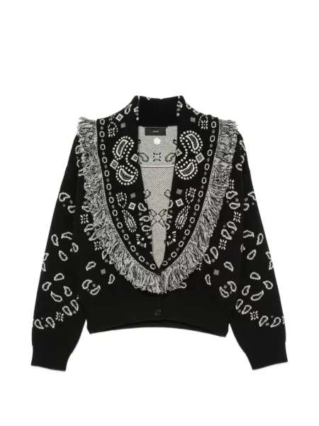 Cardigan Alanui cu franjuri cu model paisley din jacard negru