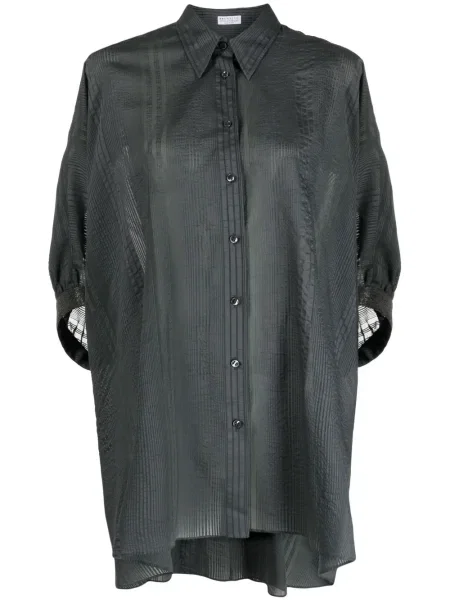 Koszula Brunello Cucinelli drapowana z półrękawem szara