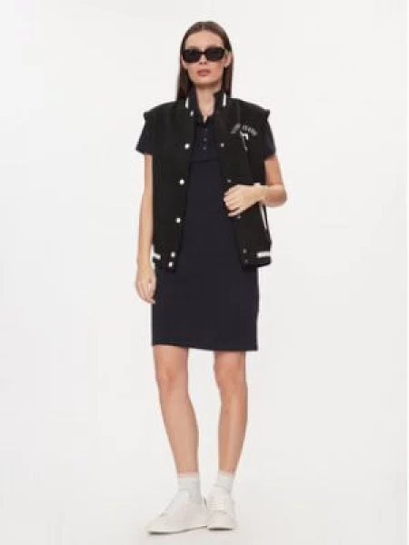 Tommy Hilfiger Každodenní šaty Slim Pique Polo Dress Ss modrá