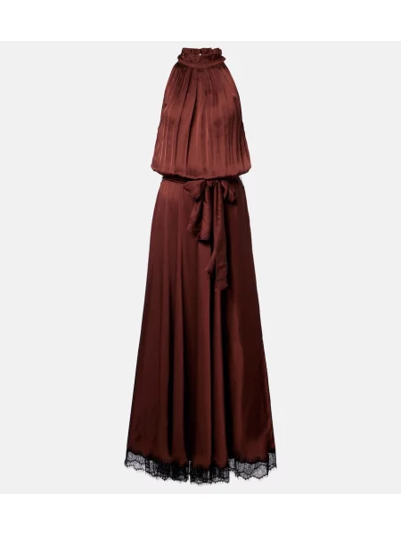 Rochie maxi Poupette St Barth din satin cu gât halter maro