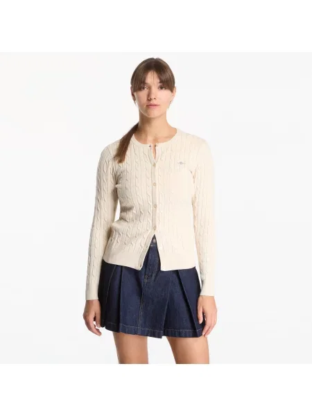 Svetr Gant Stretch Cotton Cable Cardigan Dk Chocolate Brown L béžový
