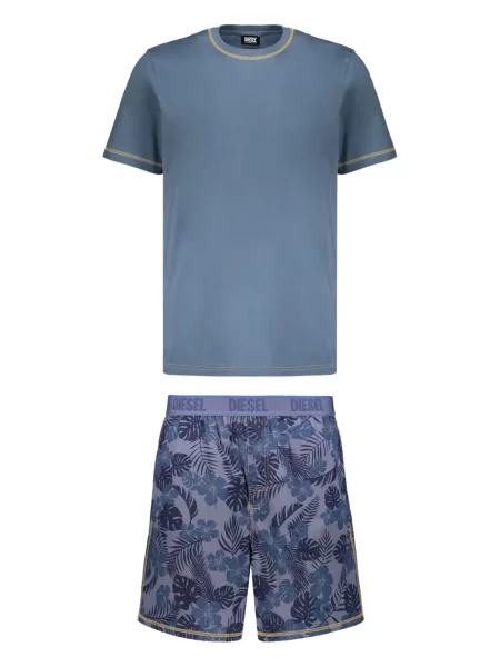 Pijamale Diesel cu imagine cu imprimeu tropical albastru
