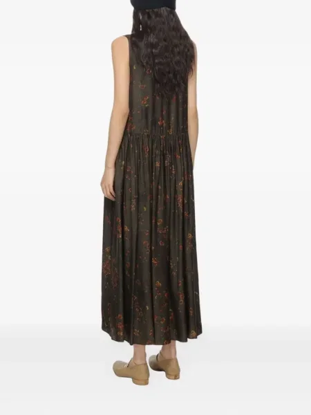 Rochie maxi Uma Wang fără mâneci cu model floral cu imagine maro