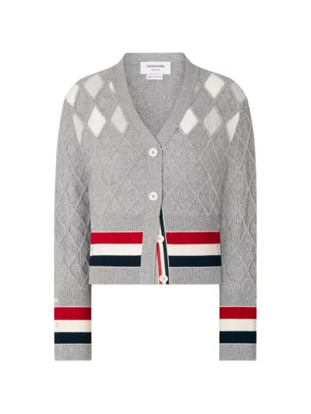 Cardigan Thom Browne cu model argyle gri