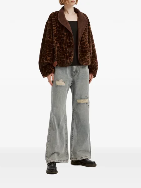 Geacă Izzue cu imagine cu model leopard cu blană maro