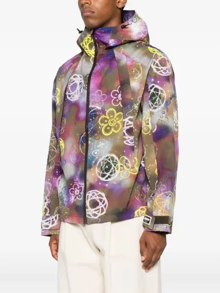 Geacă Kenzo cu model floral cu glugă cu imagine verde