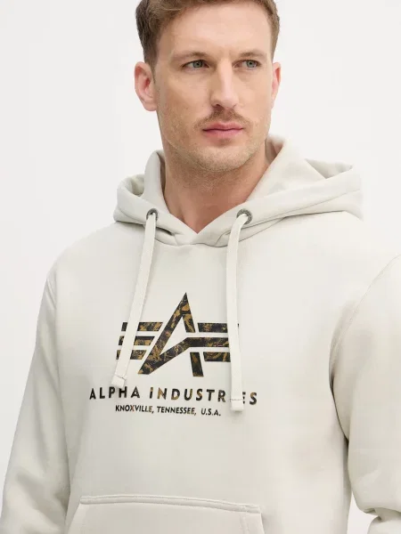 Kapucnis melegítő felső Alpha Industries nyomtatás bézs