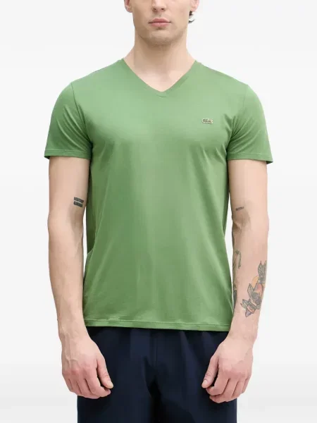 Tricou Lacoste cu decolteu în V cu autograf verde