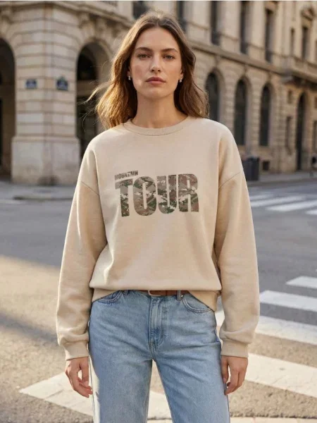 Sinsay Bluza crewneck z napisem beżowy