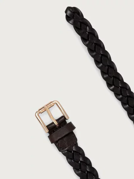 Pasek Max Mara skórzany pleciony z paskiem brązowy