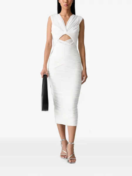 Rochie midi Bardot cu volane alb