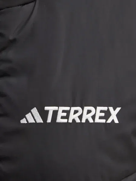 Geacă cu puf Adidas cu dungi cu glugă negru