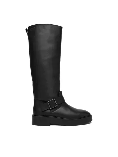 Calvin Klein kozaki skórzane CONCAVE WELT UKT BIKER PB na płaskim czarny