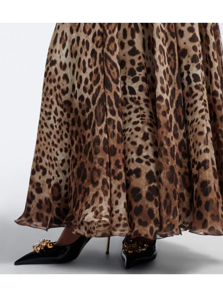 Fusta maxi Dolce&gabbana de mătase cu imagine cu model leopard maro