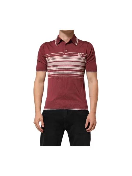 Koszulka polo Dolce And Gabbana w paski z paskiem czerwona