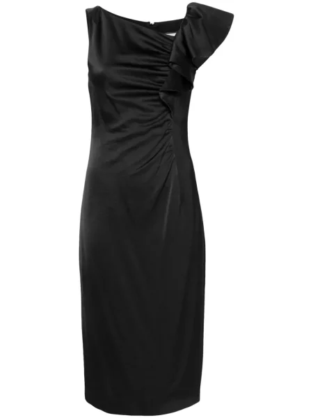Rochie midi Nissa din satin cu volane până la genunchi negru