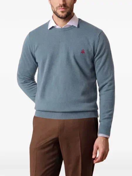 Vlněný svetr Brooks Brothers s autogramem modrý