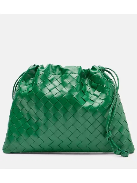 Usnjeni torbica Bottega Veneta zelena